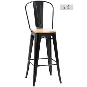 Lot de 4 tabourets de bar industriel avec dossier repose-pi…