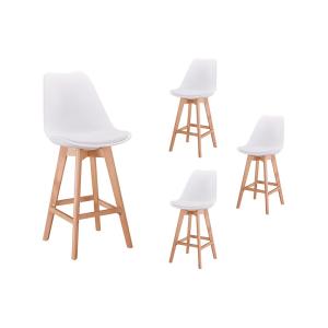 Lot de 4 tabourets de bar scandinave avec pieds bois - Blanc