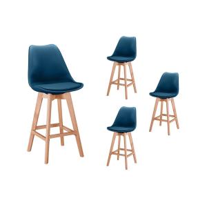 Lot de 4 tabourets de bar scandinave avec pieds bois - Bleu