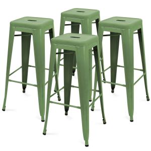 Lot de 4 tabourets de terrasse en métal mat vert cactus