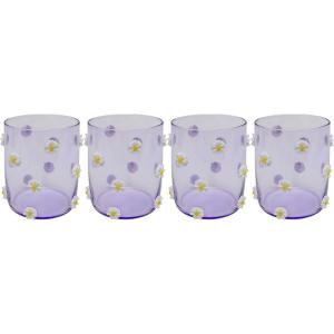 Lot de 4 - Verre à eau en verre violet marguerites