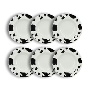 Lot de 6 assiettes creuses 20cm en porcelaine à motif vache