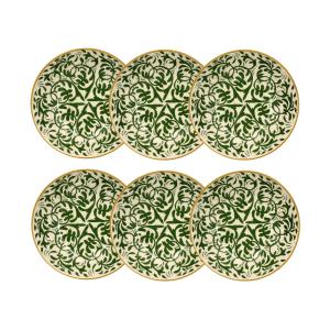 Lot de 6 assiettes creuses à motif vert en grès 20cm