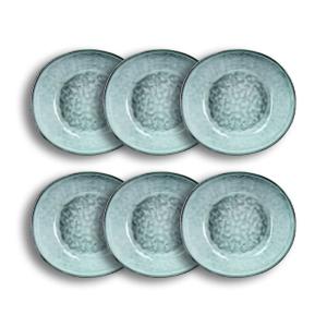 Lot de 6 assiettes creuses bleues en grès 21cm