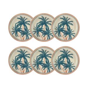 Lot de 6 assiettes creuses dessin tropical en grès 21,5cm