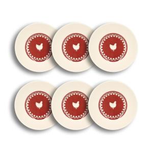 Lot de 6 assiettes creuses en grès 20cm avec imprimé poule