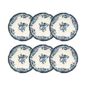 Lot de 6 assiettes creuses fleuries en grès bleu 22cm