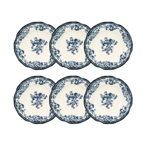 Lot de 6 assiettes creuses fleuries en porcelaine bleu 22cm