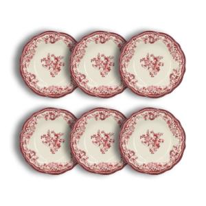 Lot de 6 assiettes creuses fleuries en porcelaine rose 22cm