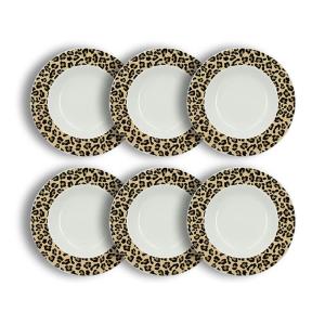 Lot de 6 assiettes creuses léopard 20cm en porcelaine beige