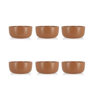 Lot de 6 assiettes creuses marron en grès 15cm