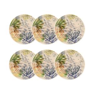 Lot de 6 assiettes creuses motif aquatique en grès 20,5cm
