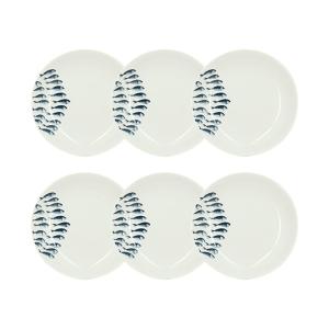 Lot de 6 assiettes creuses motif marin en porcelaine 20cm