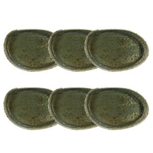 Lot de 6 assiettes ovales 23,5cm en porcelaine vert
