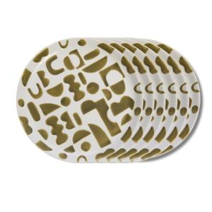 Lot de 6 assiettes plates   25 cm  blanches en grès
