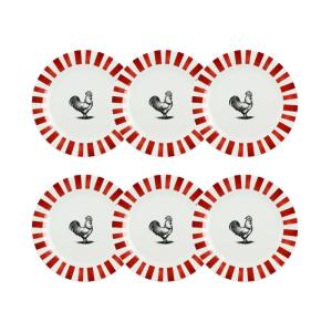 Lot de 6 assiettes plates 26,5cm en porcelaine rouge et bla…