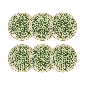 Lot de 6 assiettes plates à motif vert en grès 27cm