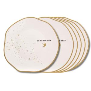 Lot de 6 assiettes plates    blanches cassé en grès