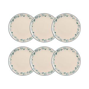 Lot de 6 assiettes plates blanches et bleues en grès 26cm