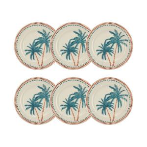 Lot de 6 assiettes plates dessin tropical en grès 26cm