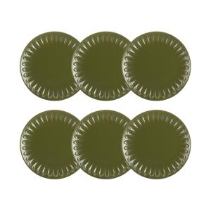 Lot de 6 assiettes plates en faïence kaki 27cm