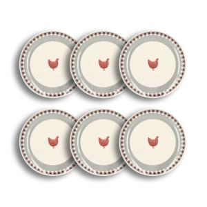 Lot de 6 assiettes plates en grès 26cm avec imprimé poule