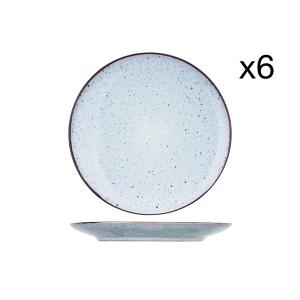 Lot de 6 Assiettes plates en Grès, bleu, D26,3 cm