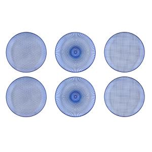 Lot de 6 assiettes plates en porcelaine bleu D26