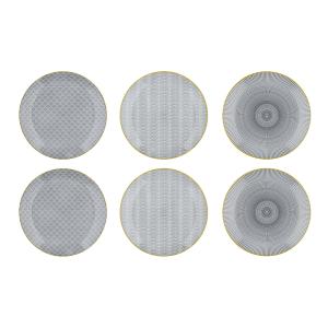 Lot de 6 assiettes plates en porcelaine gris D26