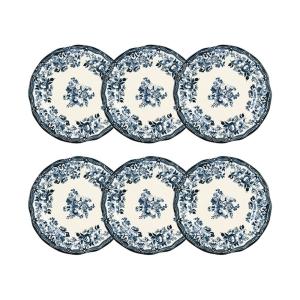 Lot de 6 assiettes plates fleuries en porcelaine bleu 26cm