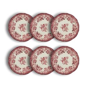 Lot de 6 assiettes plates fleuries en porcelaine rose 26cm