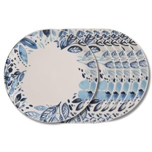 Lot de 6 assiettes plates jardin bleues 27 cm  blanches en…