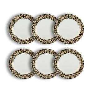 Lot de 6 assiettes plates léopard 26,5cm en porcelaine beig…