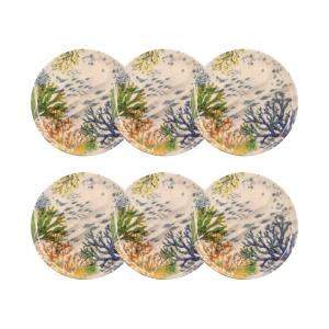 Lot de 6 assiettes plates motif aquatique en grès 26cm