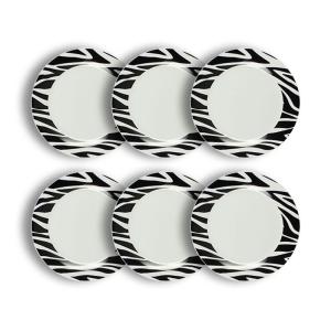 Lot de 6 assiettes plates zèbre 26,5cm en porcelaine