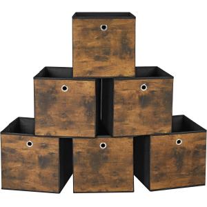 Lot de 6 boîte de rangement tissu marron rustique et noir