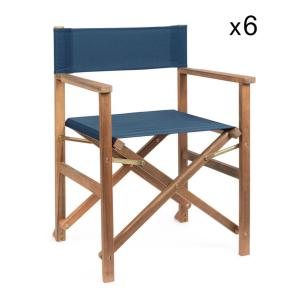 Lot de 6 chaises de direction en polyester bleu et acacia,…