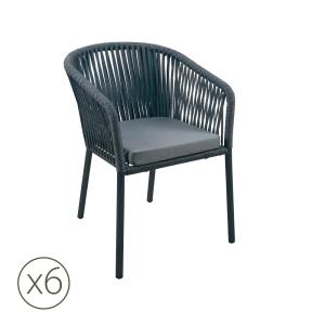 Lot de 6 chaises de jardin aluminium anthracite et corde av…