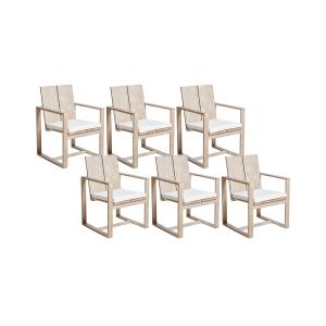 Lot de 6 chaises de jardin avec coussins acacia blanc cassé