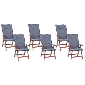 Lot de 6 chaises de jardin avec coussins bleus
