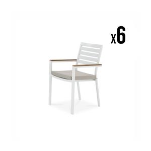 Lot de 6 chaises empilables en aluminium blanc avec coussin