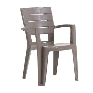 Lot de 6 chaises empilables en résine avec accoudoirs taupe