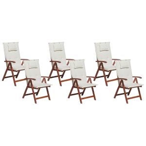 Lot de 6 chaises en bois avec coussins blanc cassé