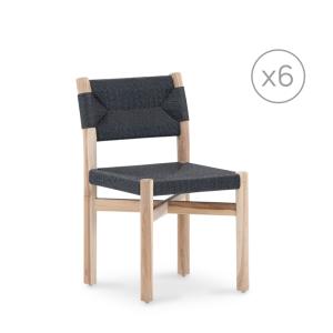 Lot de 6 chaises en bois de teck et rotin noir