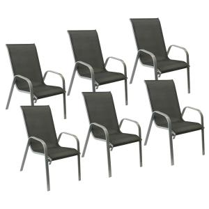 Lot de 6 chaises en textilène gris et aluminium gris