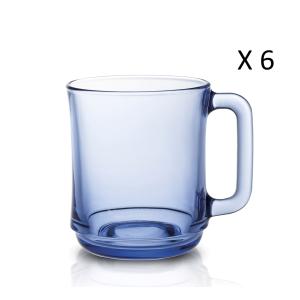 Lot de 6 - Mug 31 cl en verre trempé résistant teinté bleu…