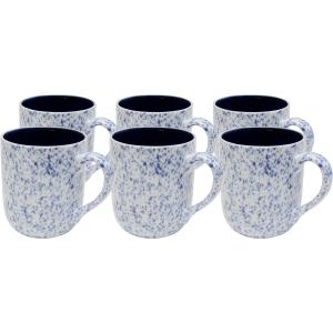 Lot de 6 - Mug en grès blanc et bleu