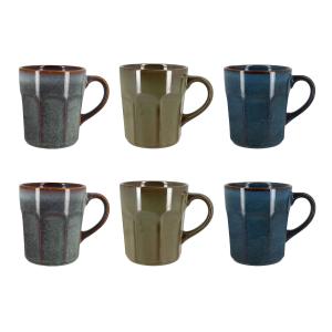 Lot de 6 mugs en grès - 3 couleurs assorties 36cl