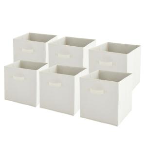 Lot de 6 paniers pliables en tissu blanc 27 x 27 x 27 cm