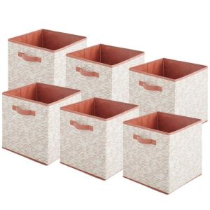 Lot de 6 paniers pliables en tissu blanc et terracotta 31 x…